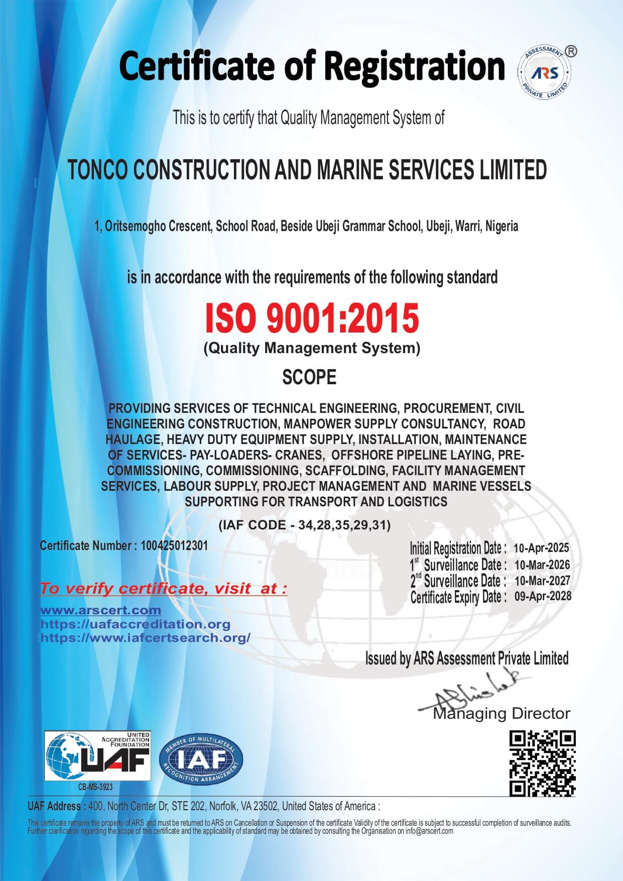 ISO 9001:2015 Certificate